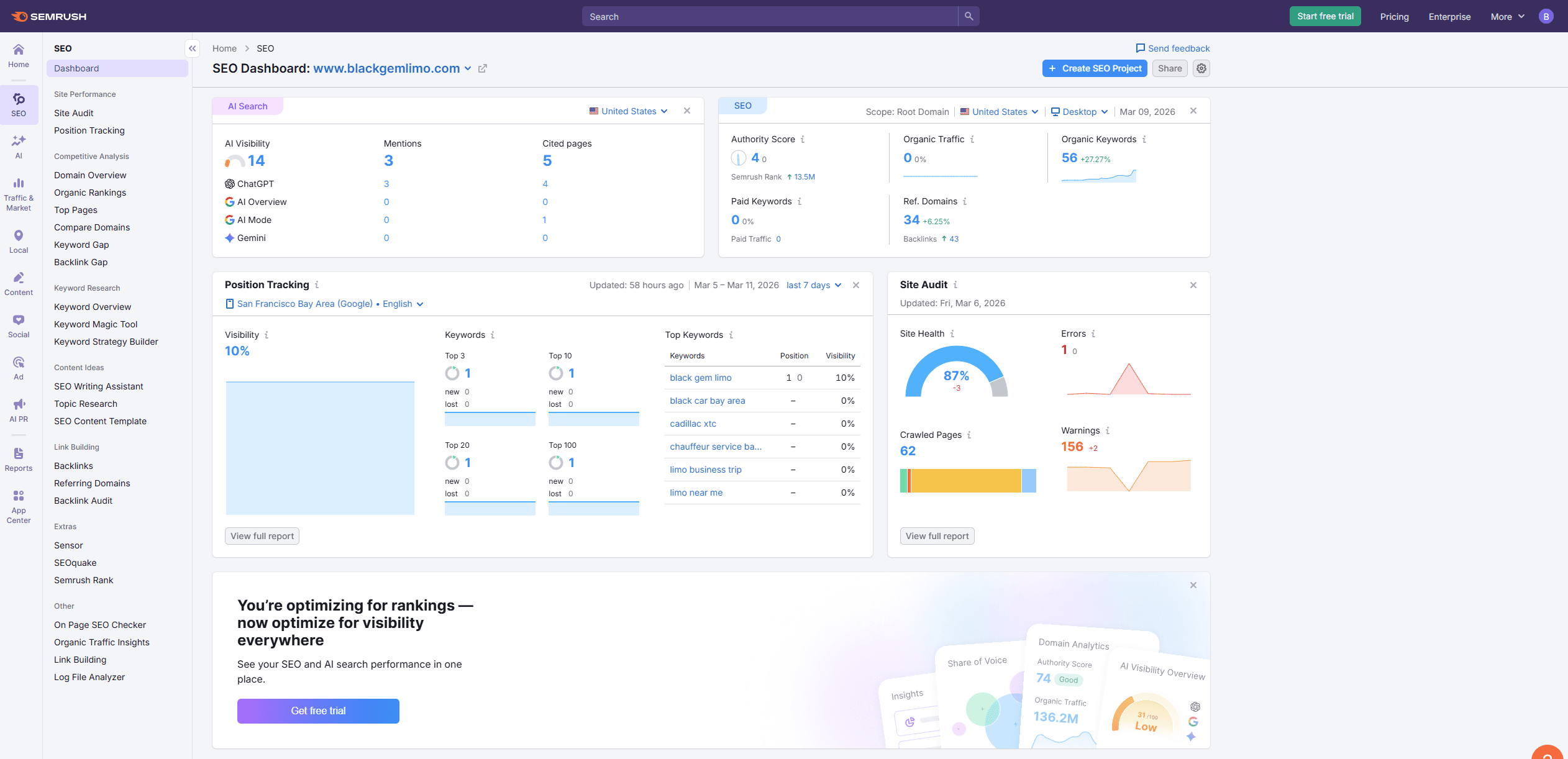 Black Gem Limo SEO Dashboard