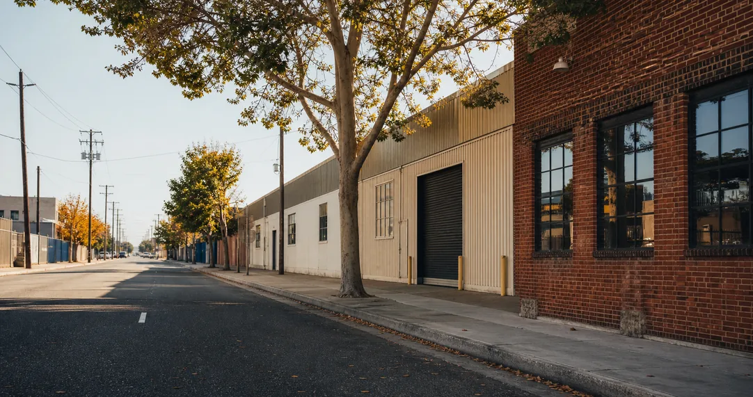 Hayward streetscape where B Street storefront texture meets the industrial corridor